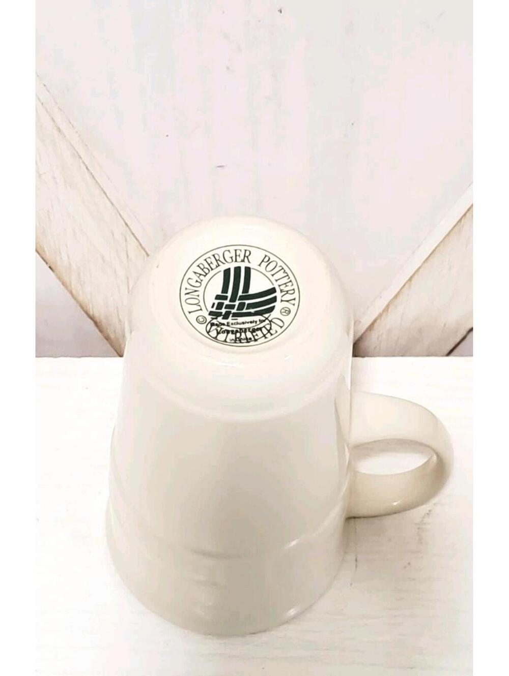 Longaberger Tall 16oz Travel Coffee Tea Mug Ivory 6.5" Pottery Woven Traditions - Picture 6 of 7